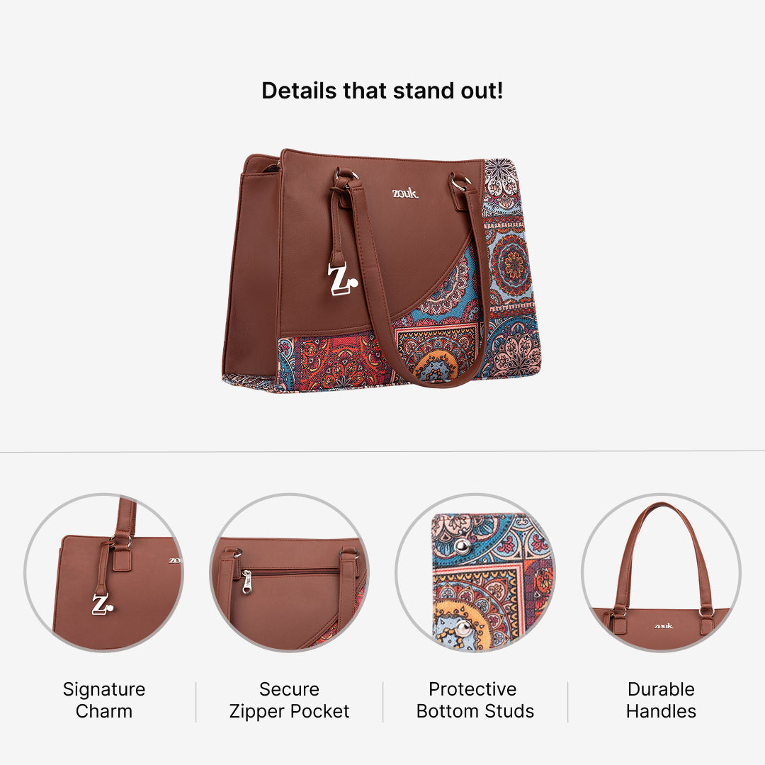 Multicolor Mandala Print Office Essential Bag & Flap Sling Bag & Chain Wallet Combo