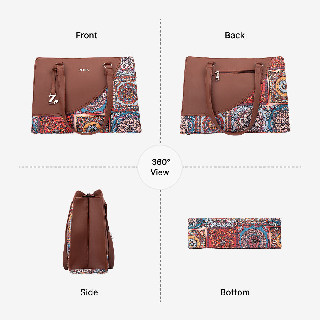 Multicolor Mandala Print Office Essential Bag & Flap Sling Bag & Chain Wallet Combo
