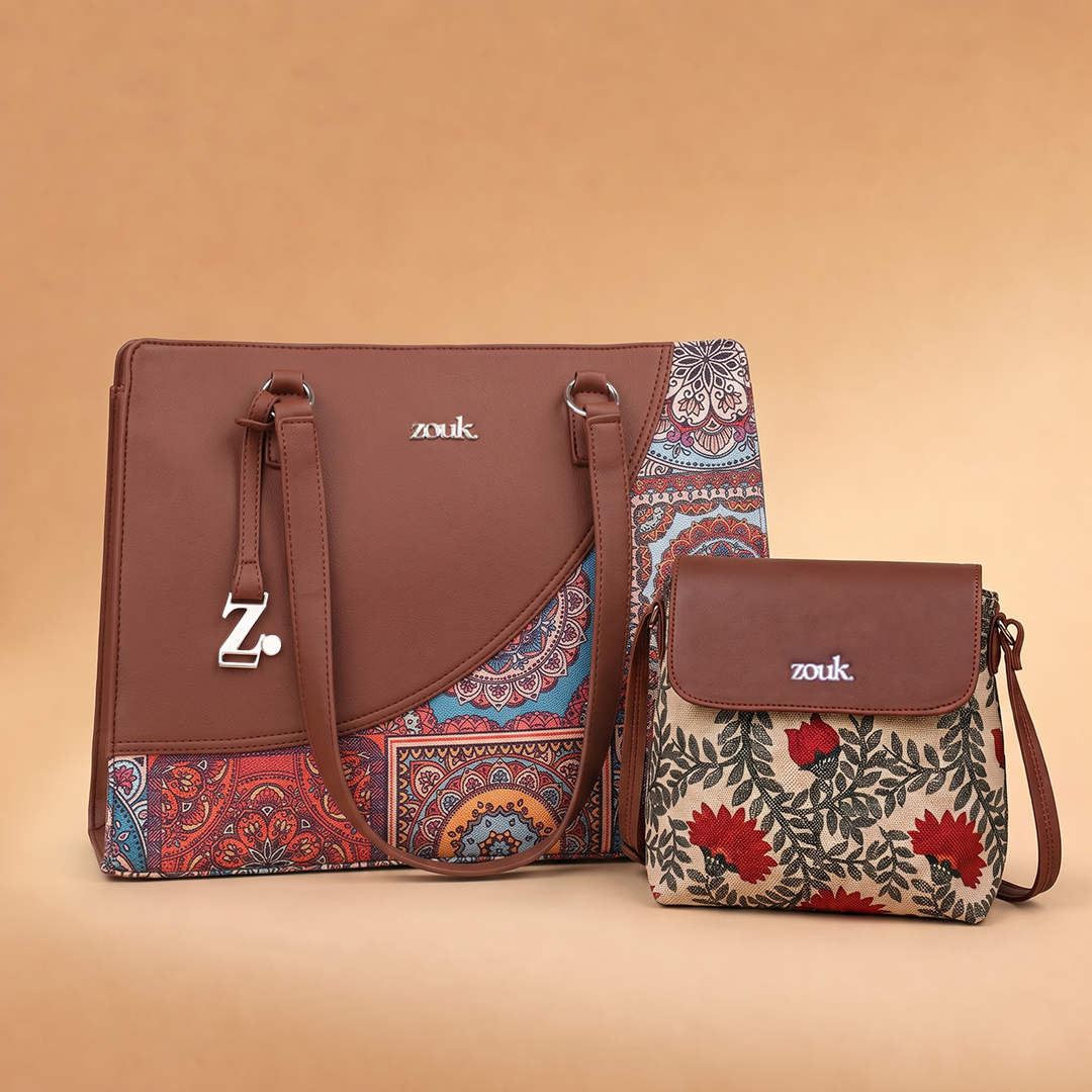 Multicolor Mandala Print Office Essential Bag & Nawabi Couture Flap Sling Bag Combo