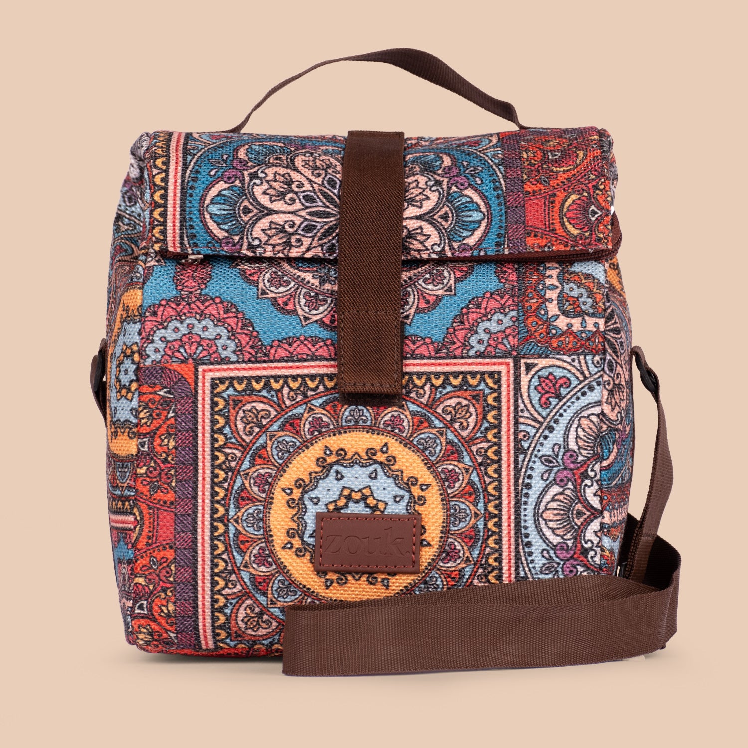 Multicolor Mandala Print Roll Up Lunch Bag