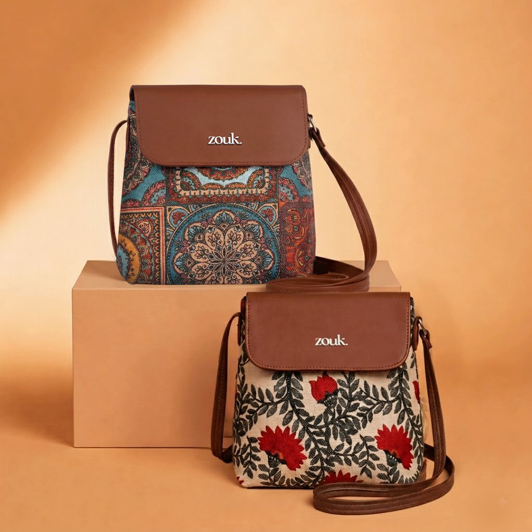 Multicolor Mandala Print & Nawabi Couture Flap Sling Bag Combo