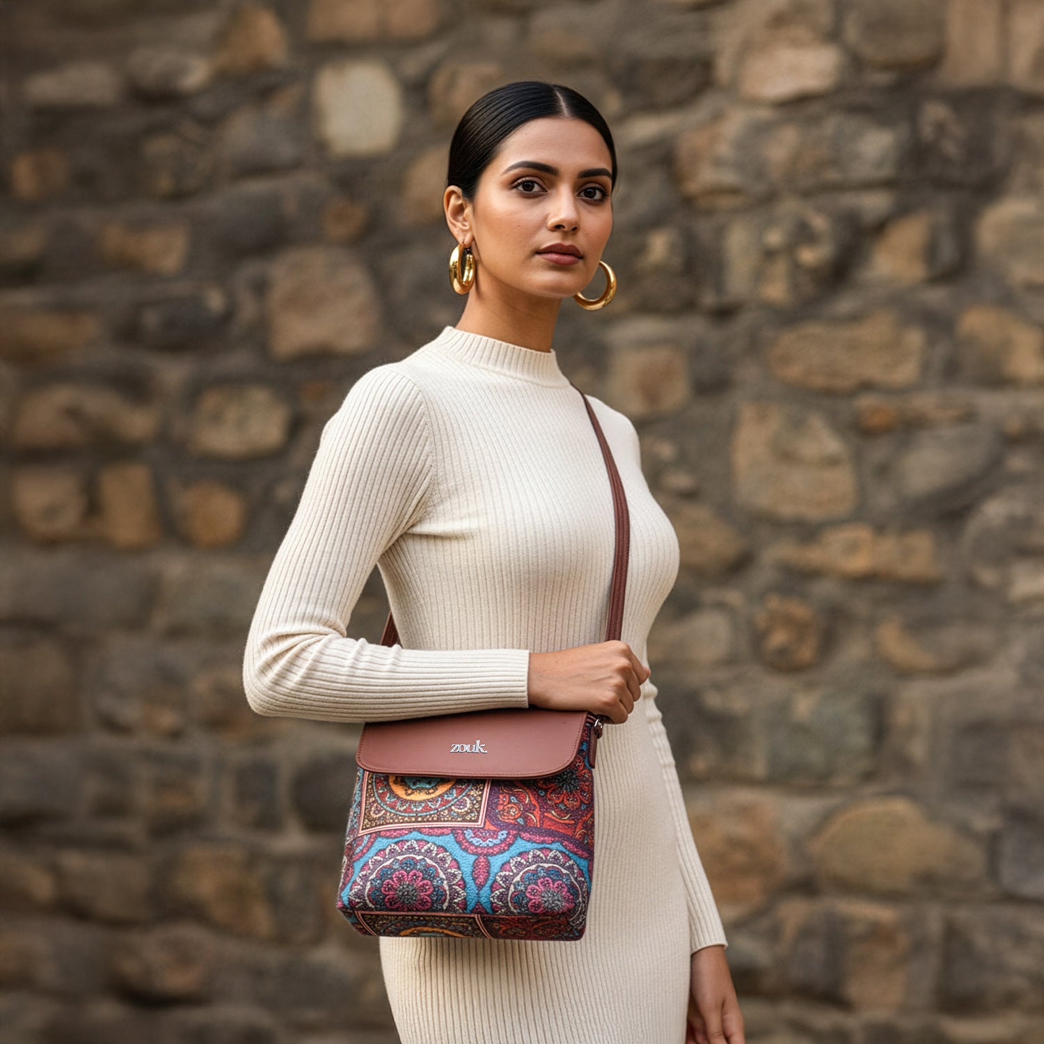 Multicolor Mandala Print Flap Sling Bag