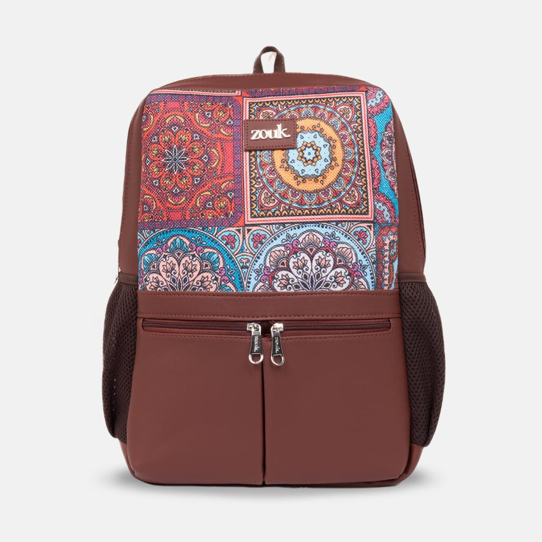 Multicolor Mandala Print Office Backpack (Brown)