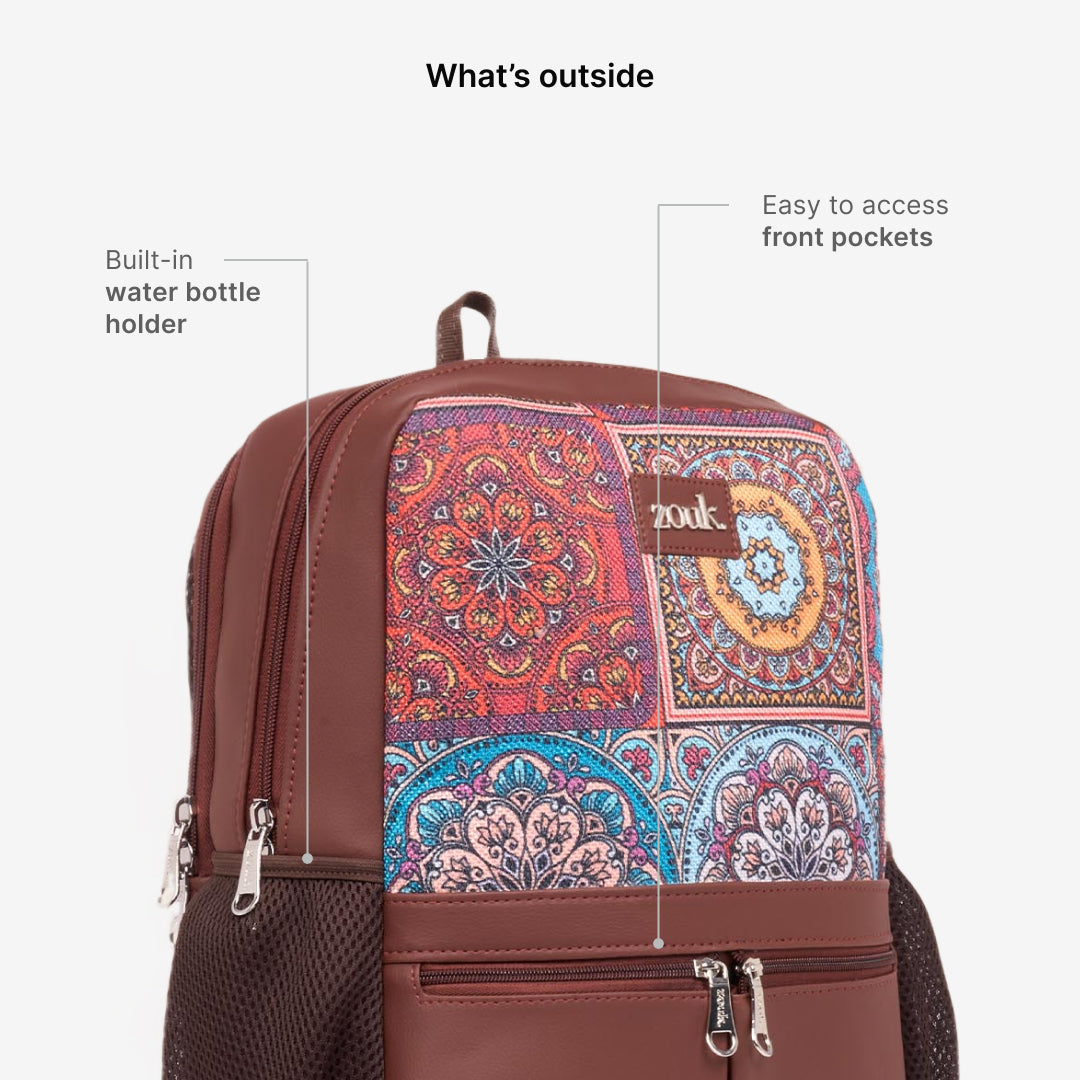 Multicolor Mandala Print Office Backpack (Brown)