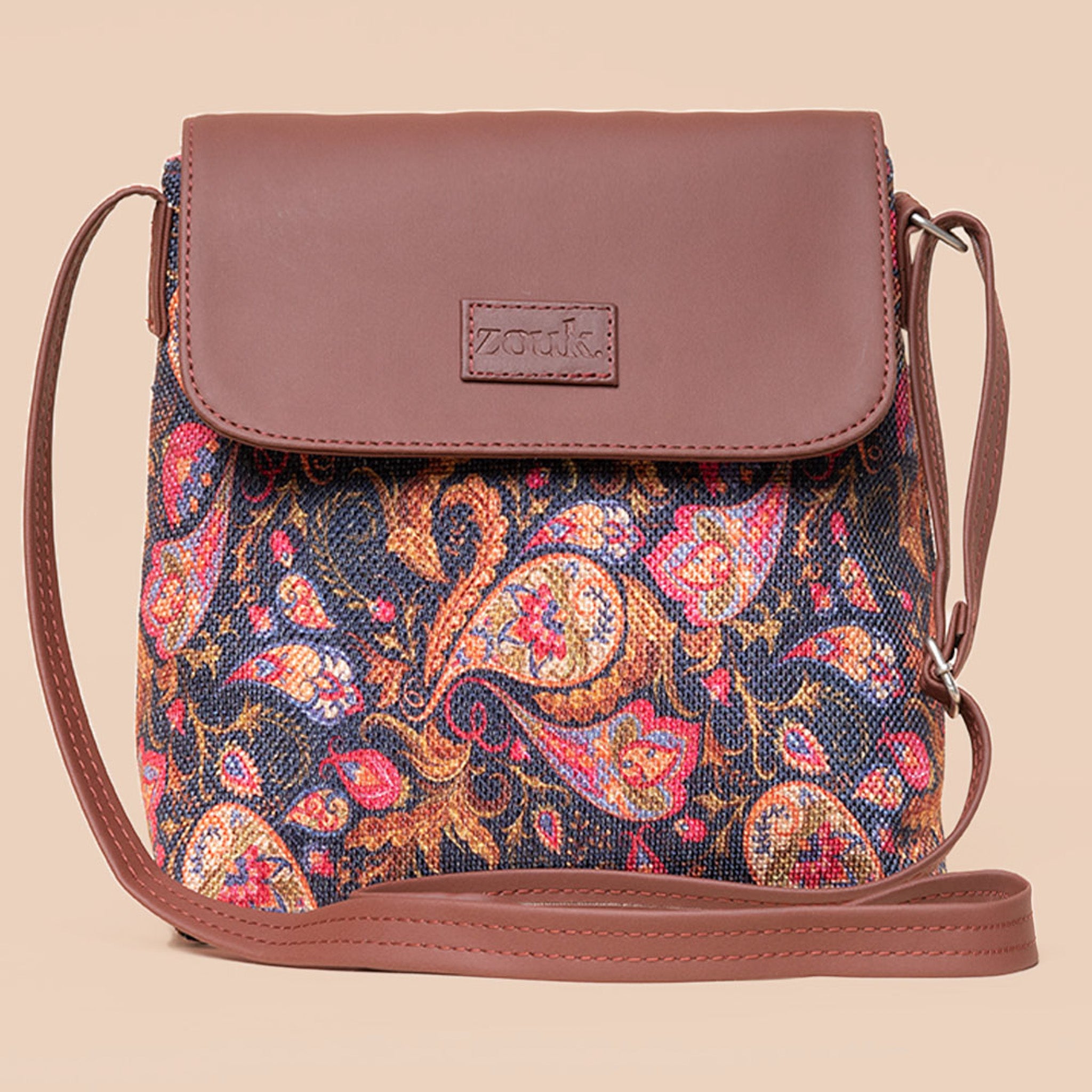 Kovil Blue & Paisley Print - SAK Satchel & Flap Sling Bag Combo