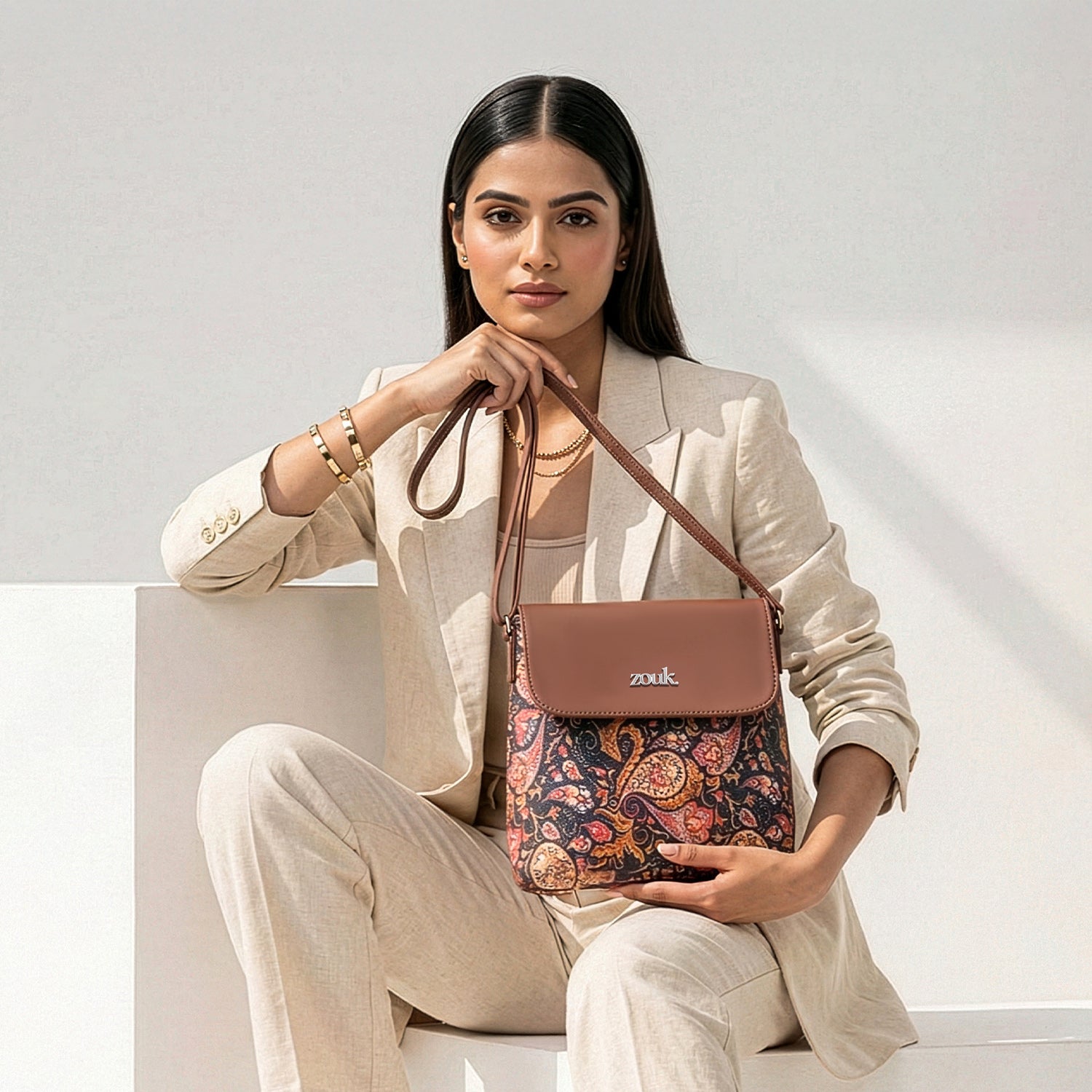 Paisley Print Flap Sling Bag