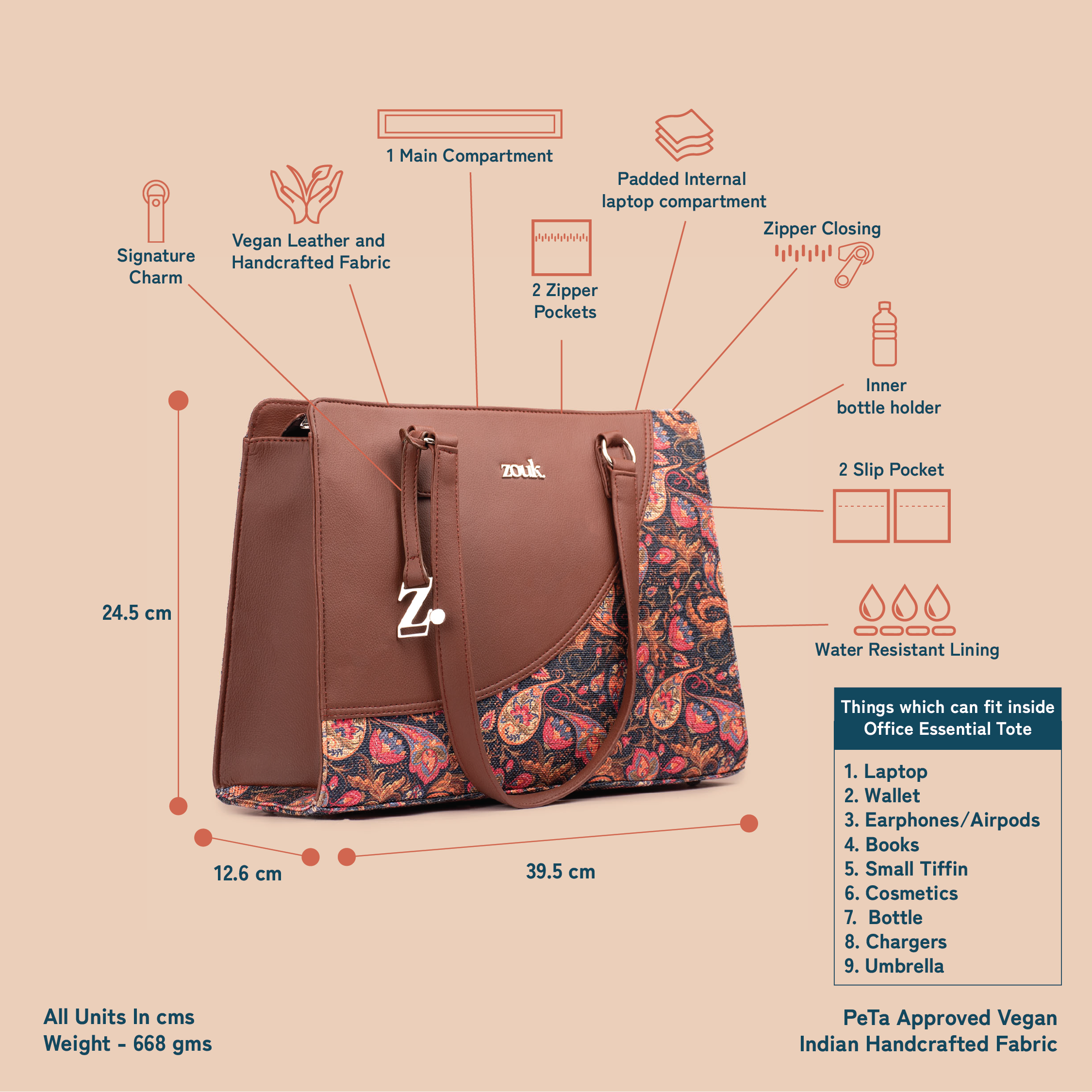 ZIP-Paisley Print Office Essential Bag