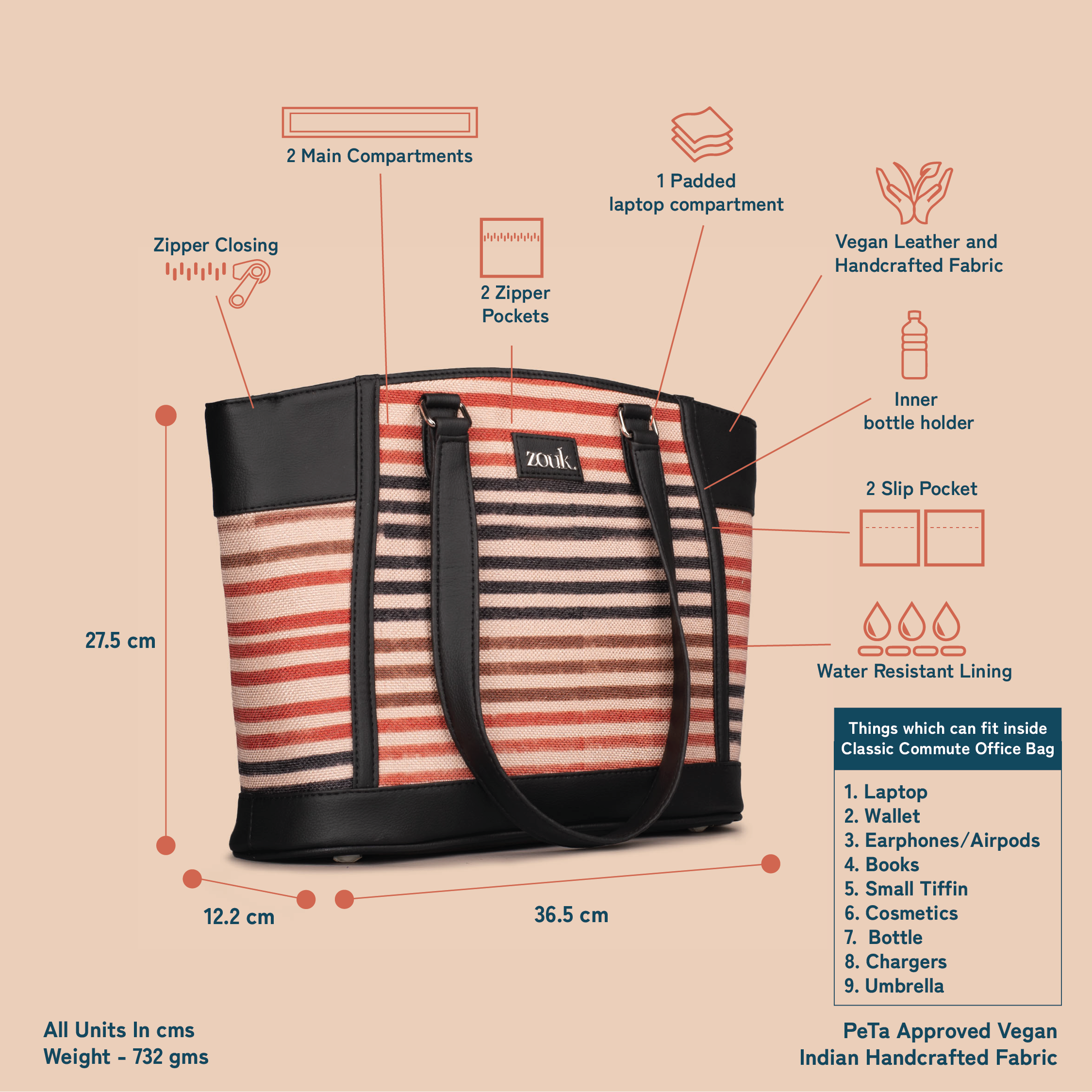 Qutub Stripes Classic Commute Office Bag