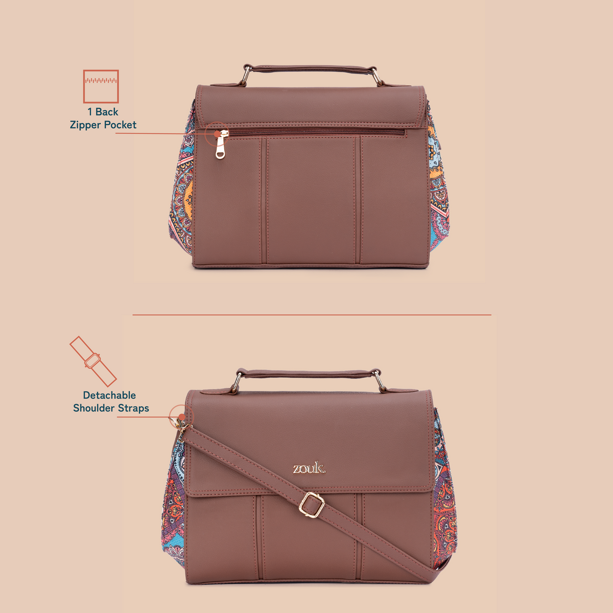 Rhea Kapoor Satchel Bag - Multicolor Mandala Print