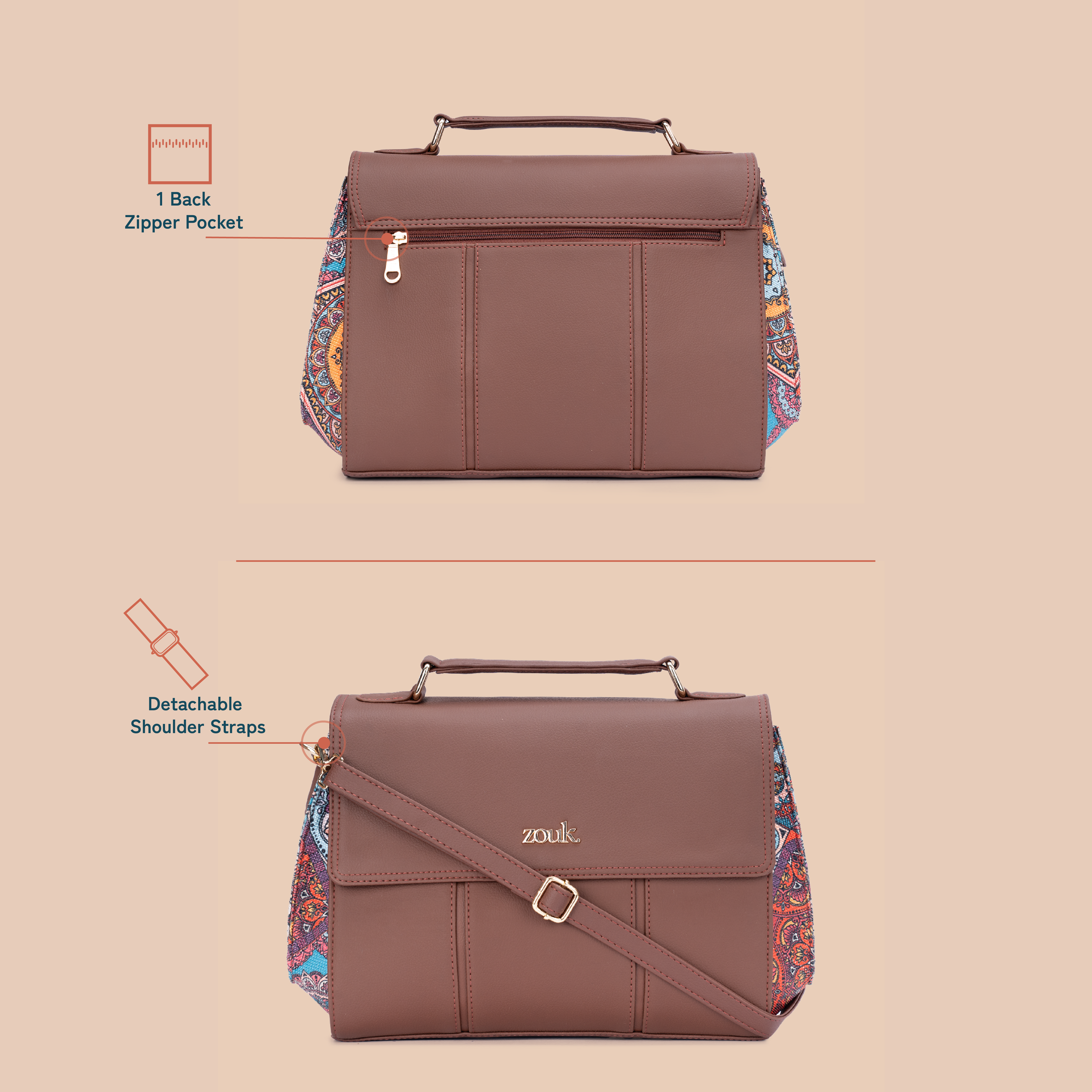 Rhea Kapoor Satchel Bag - Multicolor Mandala Print