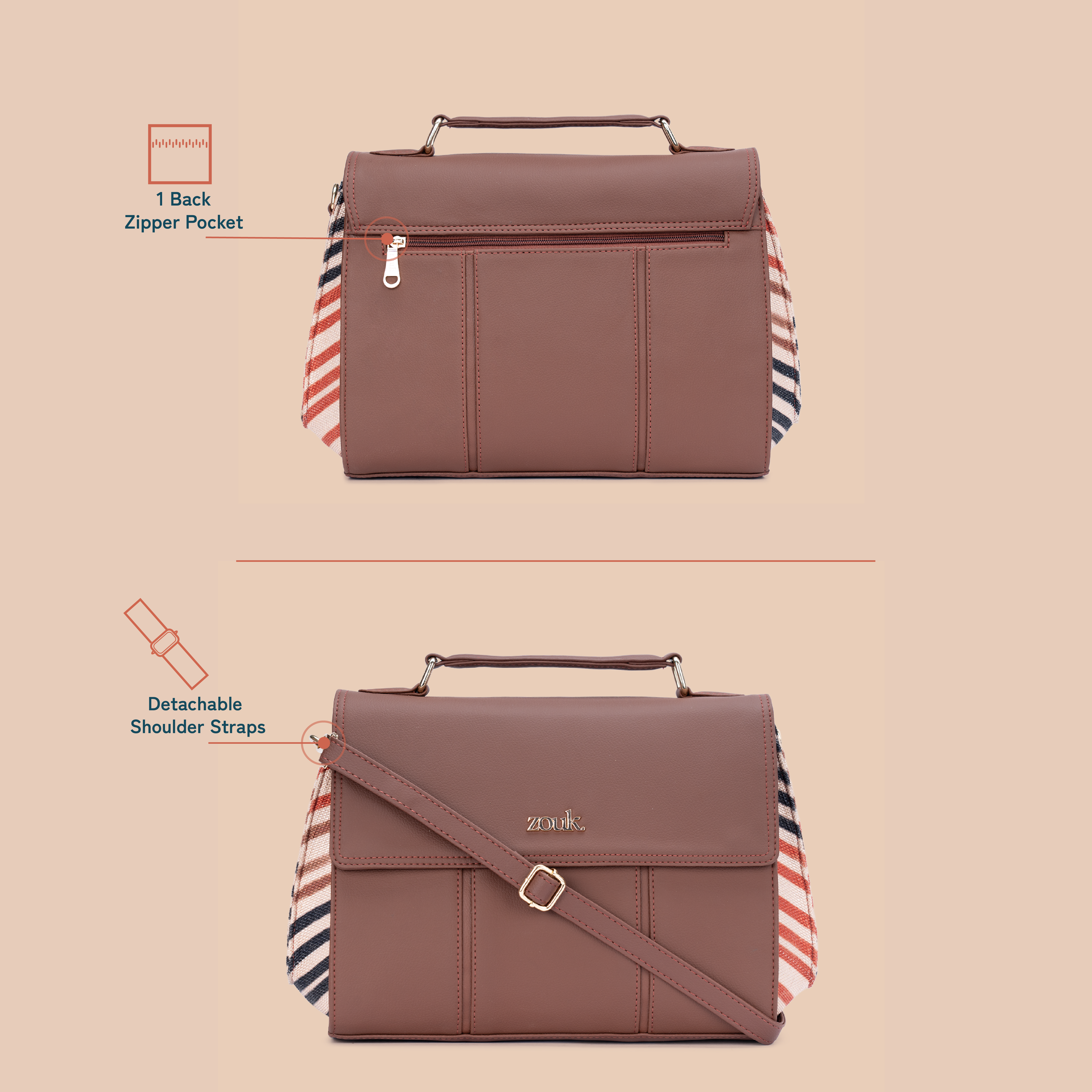 ZIP-Rhea Kapoor Satchel Bag - Qutub Stripes