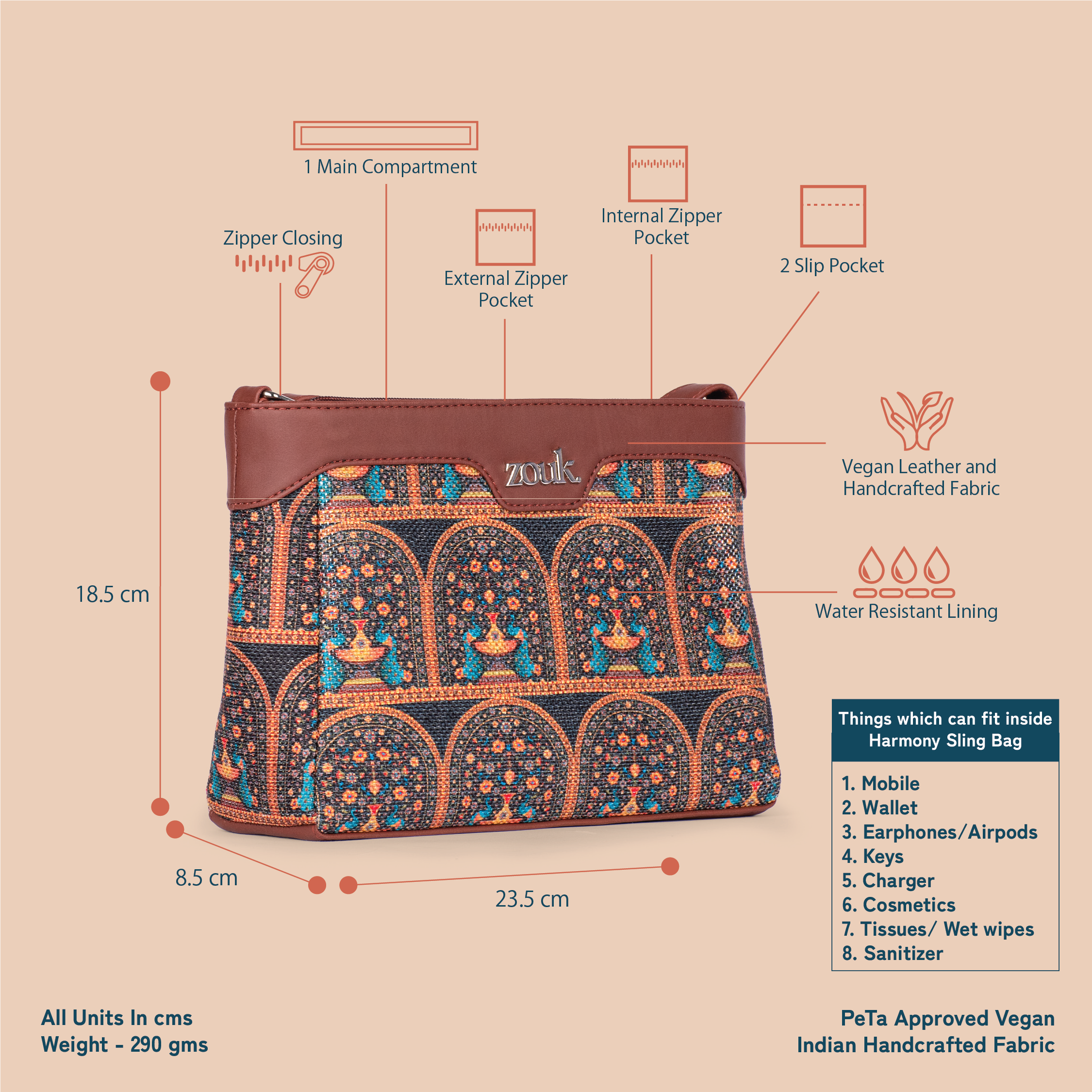 Royal Indian Peacock Motif Harmony Sling Bag