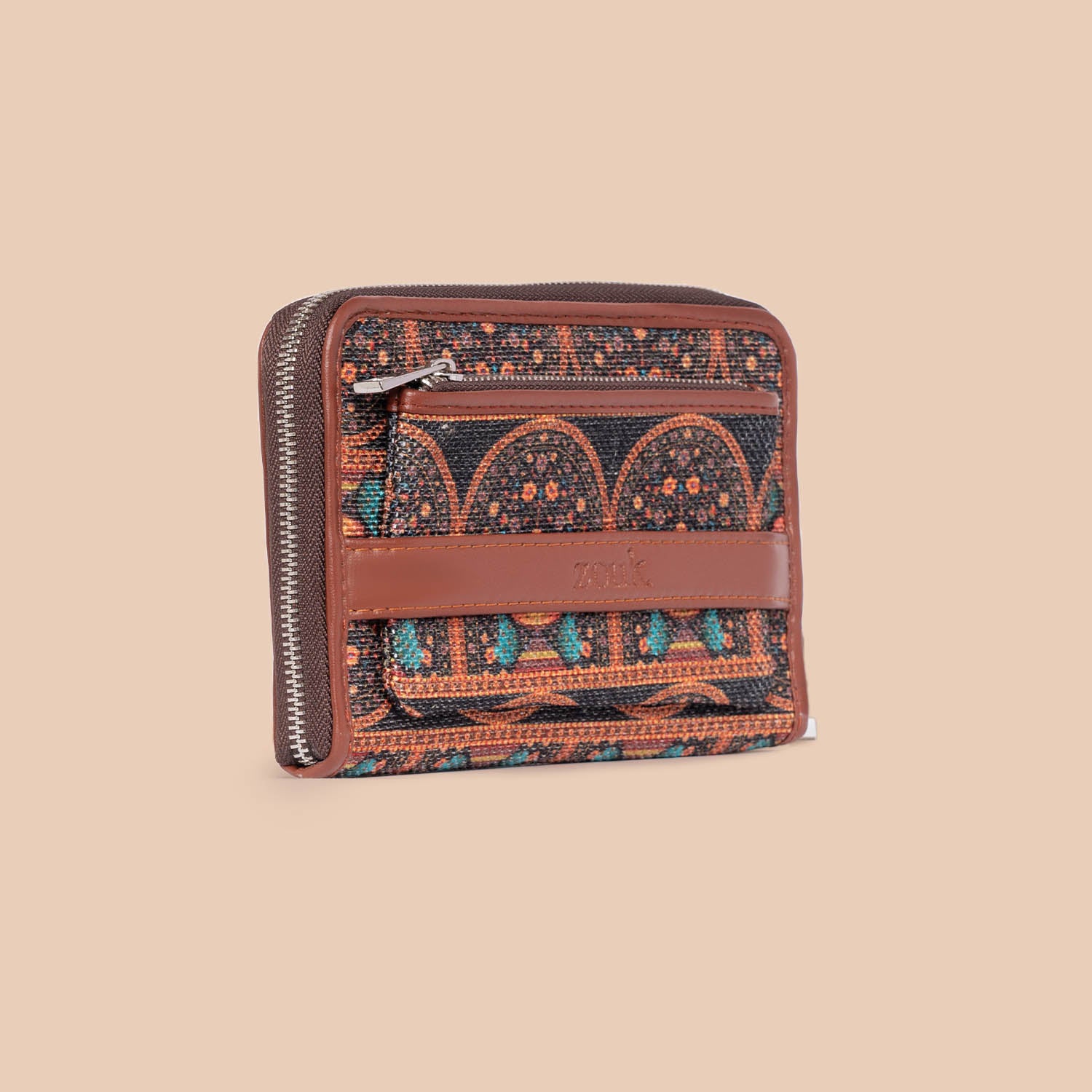 Royal Indian Peacock Motif Classic Zipper Metal Wallet