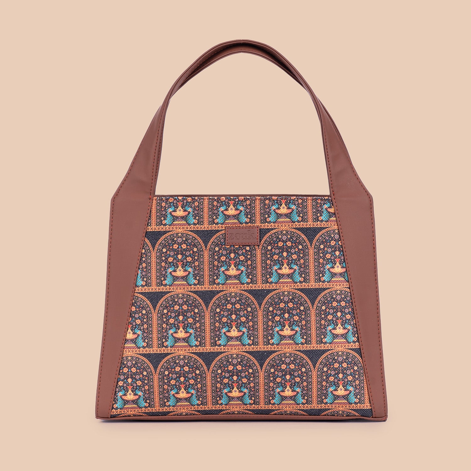 Royal Indian Peacock Motif Trapezia Tote