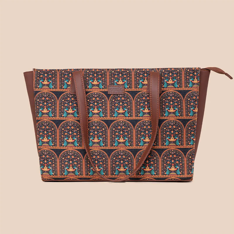 Royal Indian Peacock Motif - Office Tote Bag & Sling Bag Combo