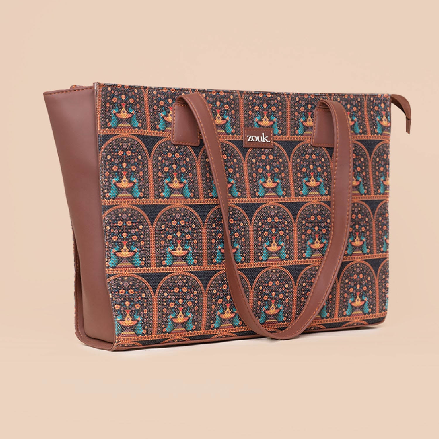 ZIP-Royal Indian Peacock Motif Office Tote Bag