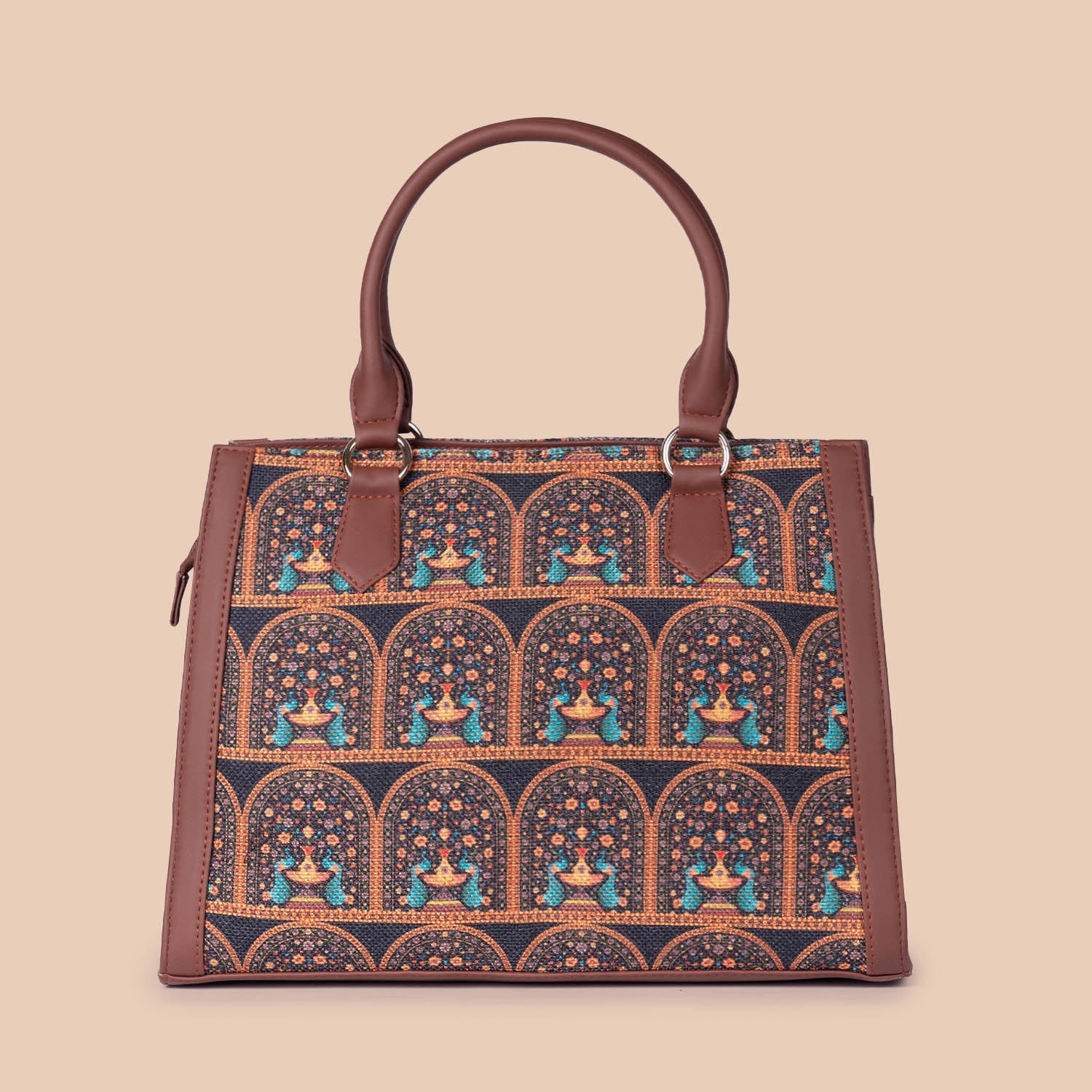 ZIP-Royal Indian peacock Motif Classic Handbag