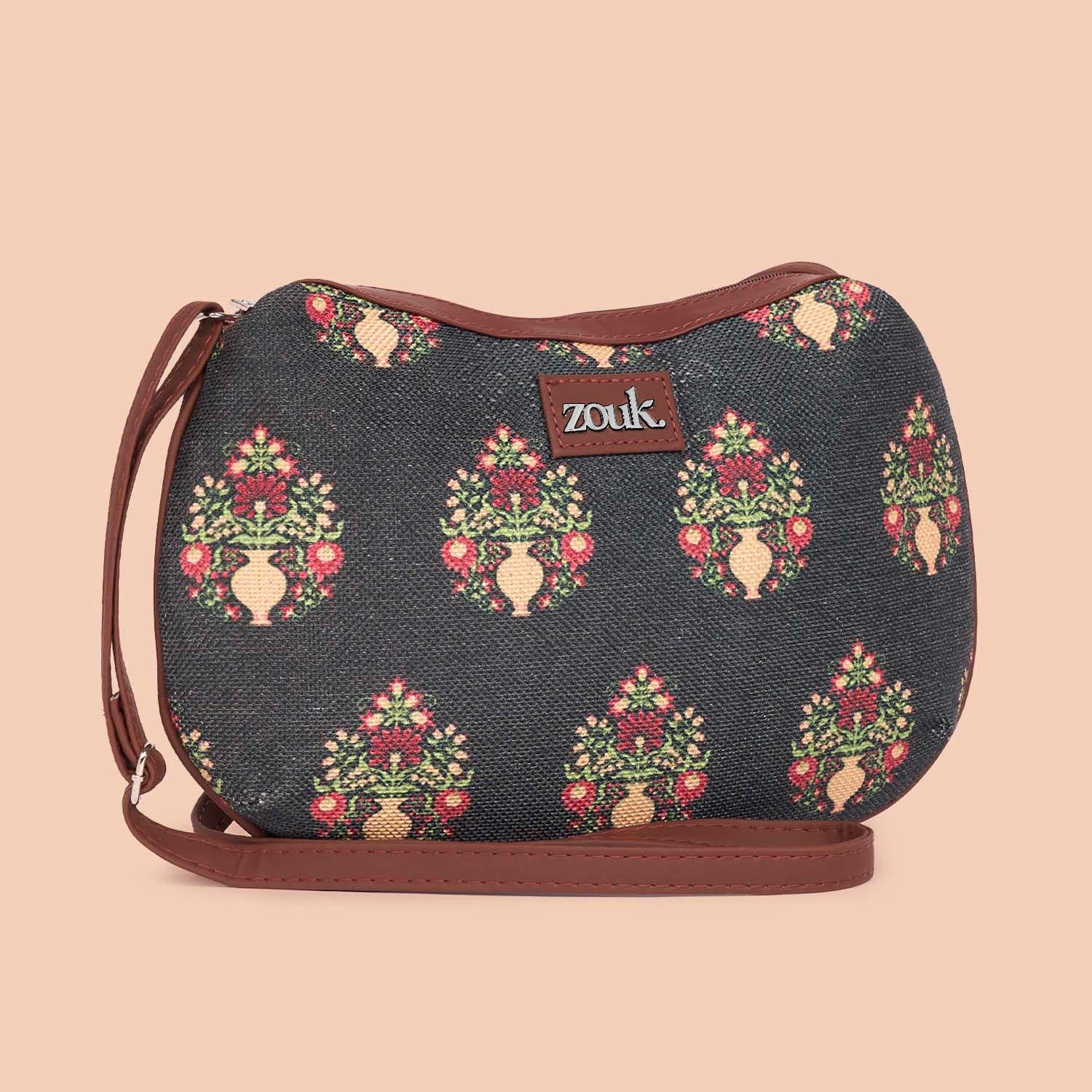 Royal Green Mogra Print Structured Shoulder Bag