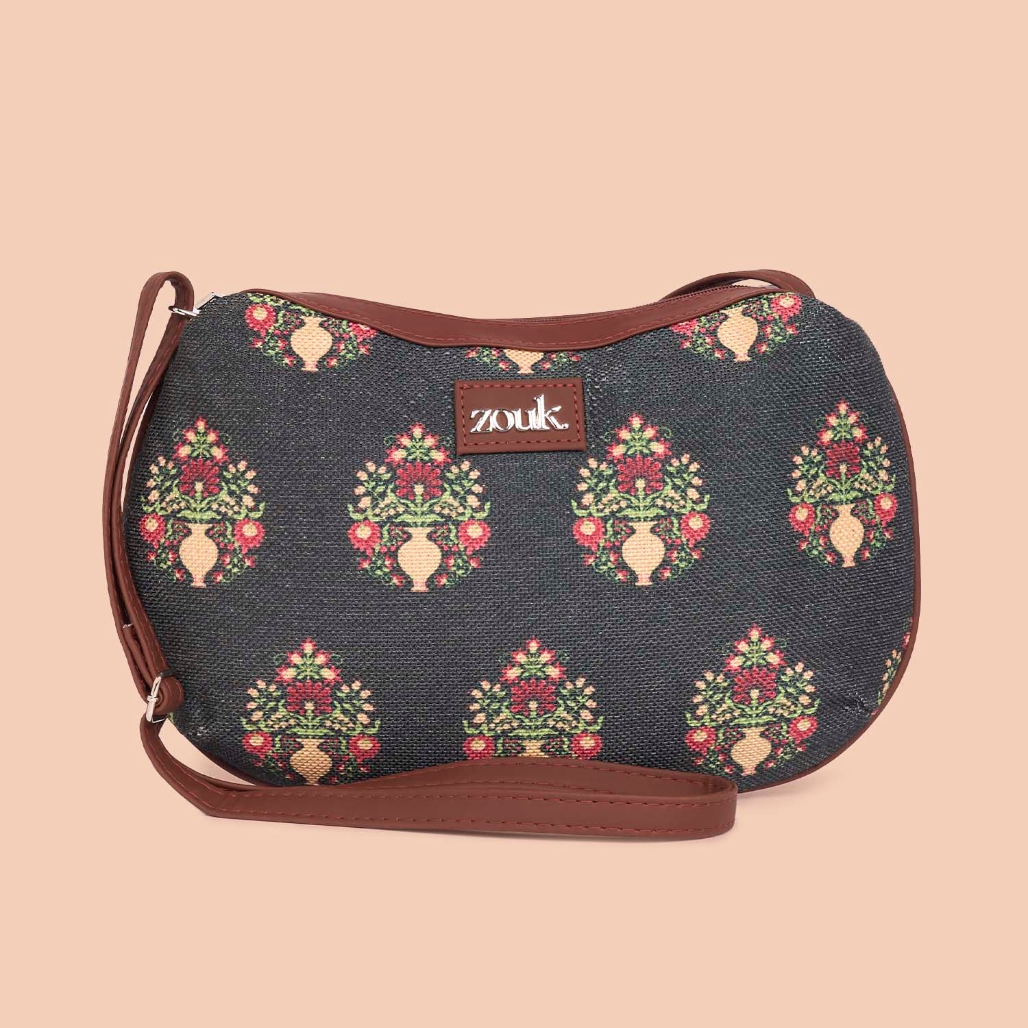 Royal Green Mogra Print Structured Shoulder Bag