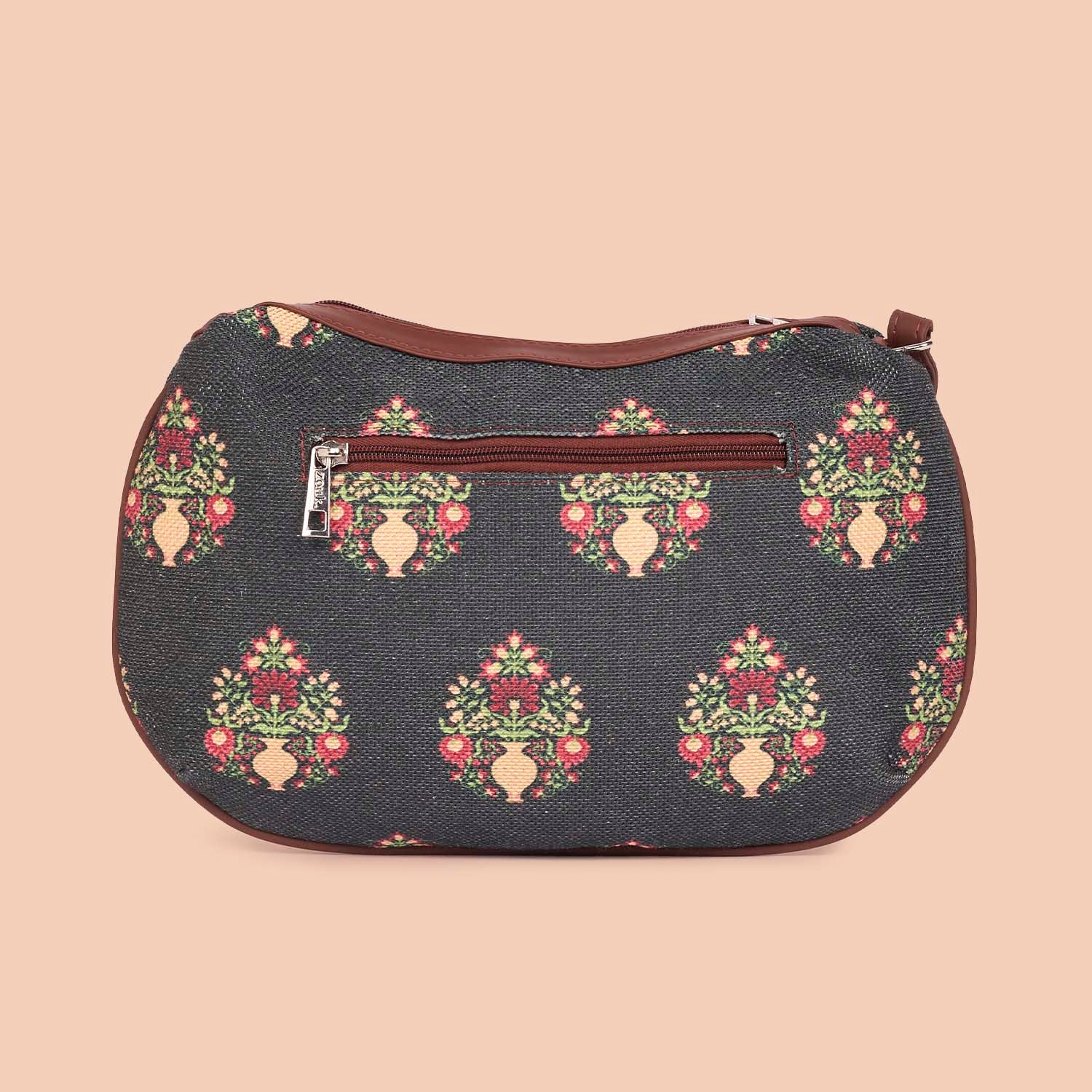 Royal Green Mogra Print Structured Shoulder Bag