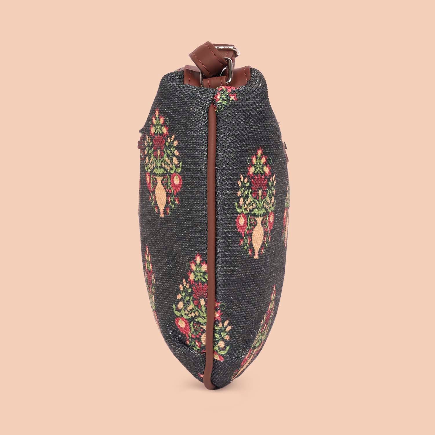 Royal Green Mogra Print Structured Shoulder Bag