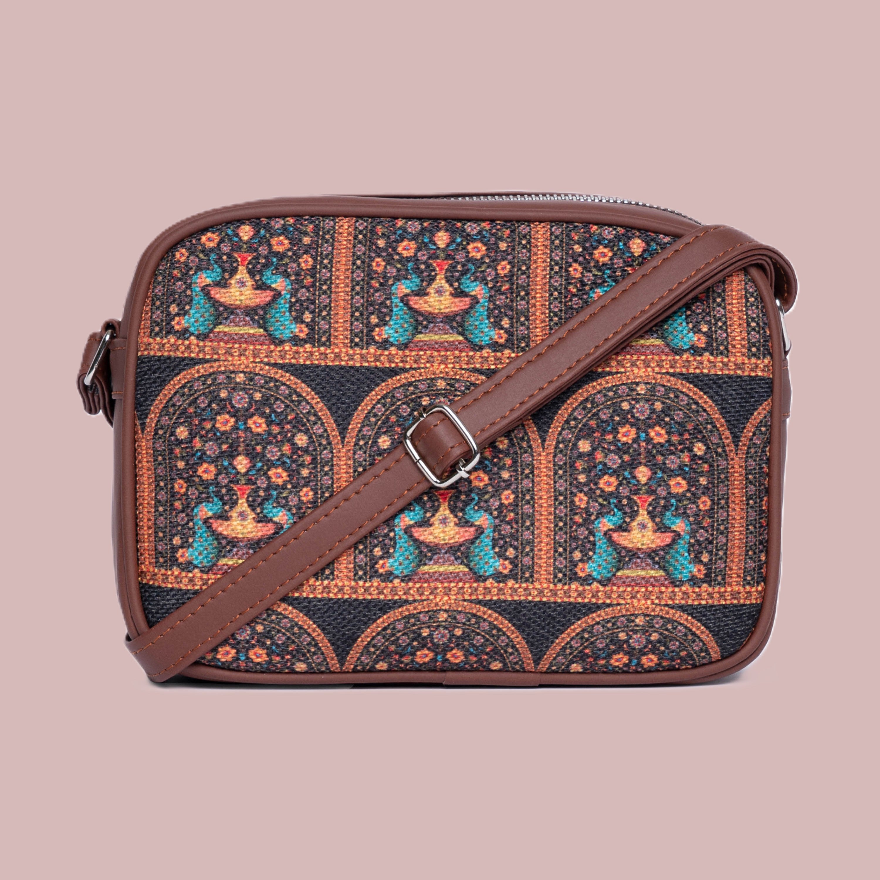 Royal Indian Peacock Motif Sling Bag