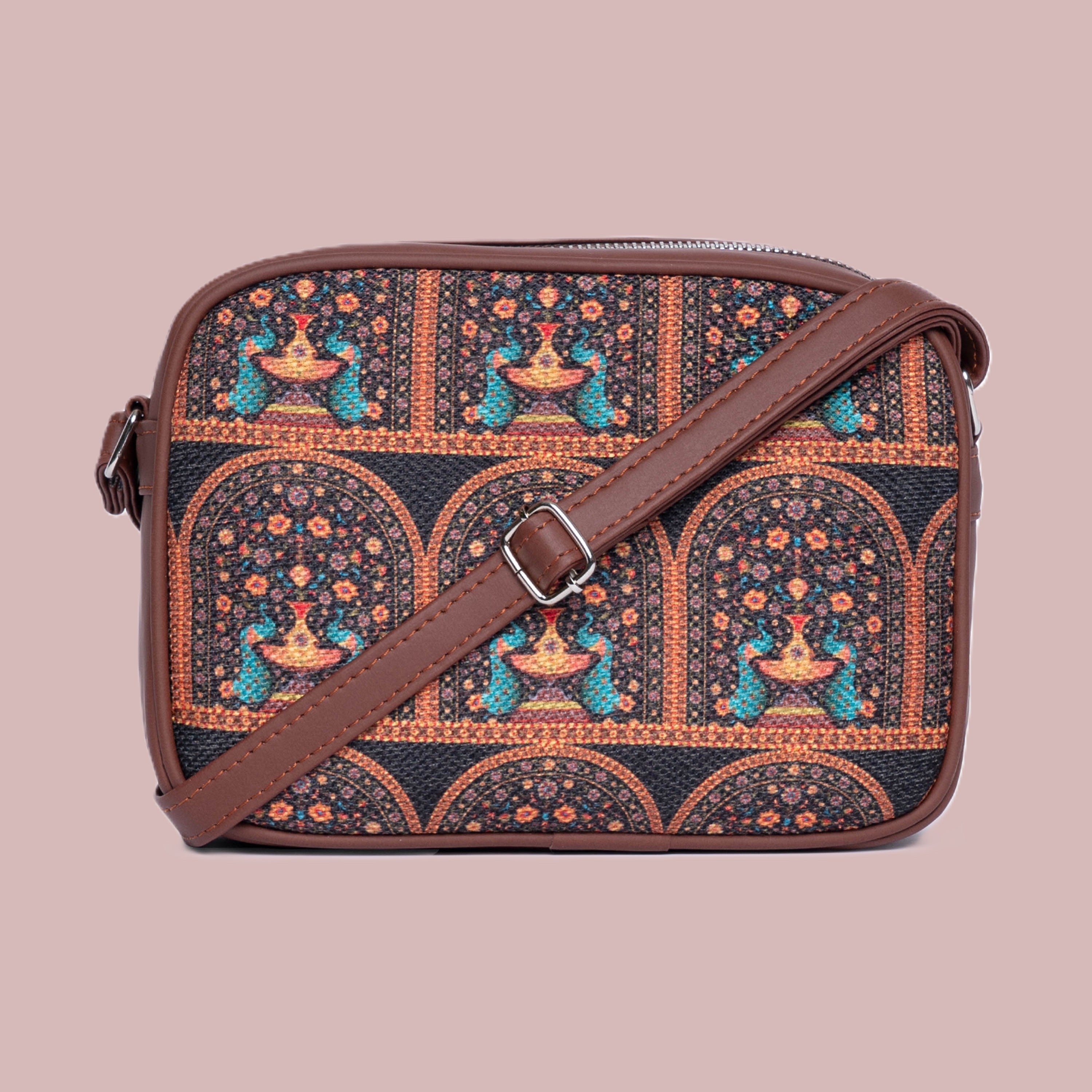 ZIP-Royal Indian Peacock Motif Sling Bag