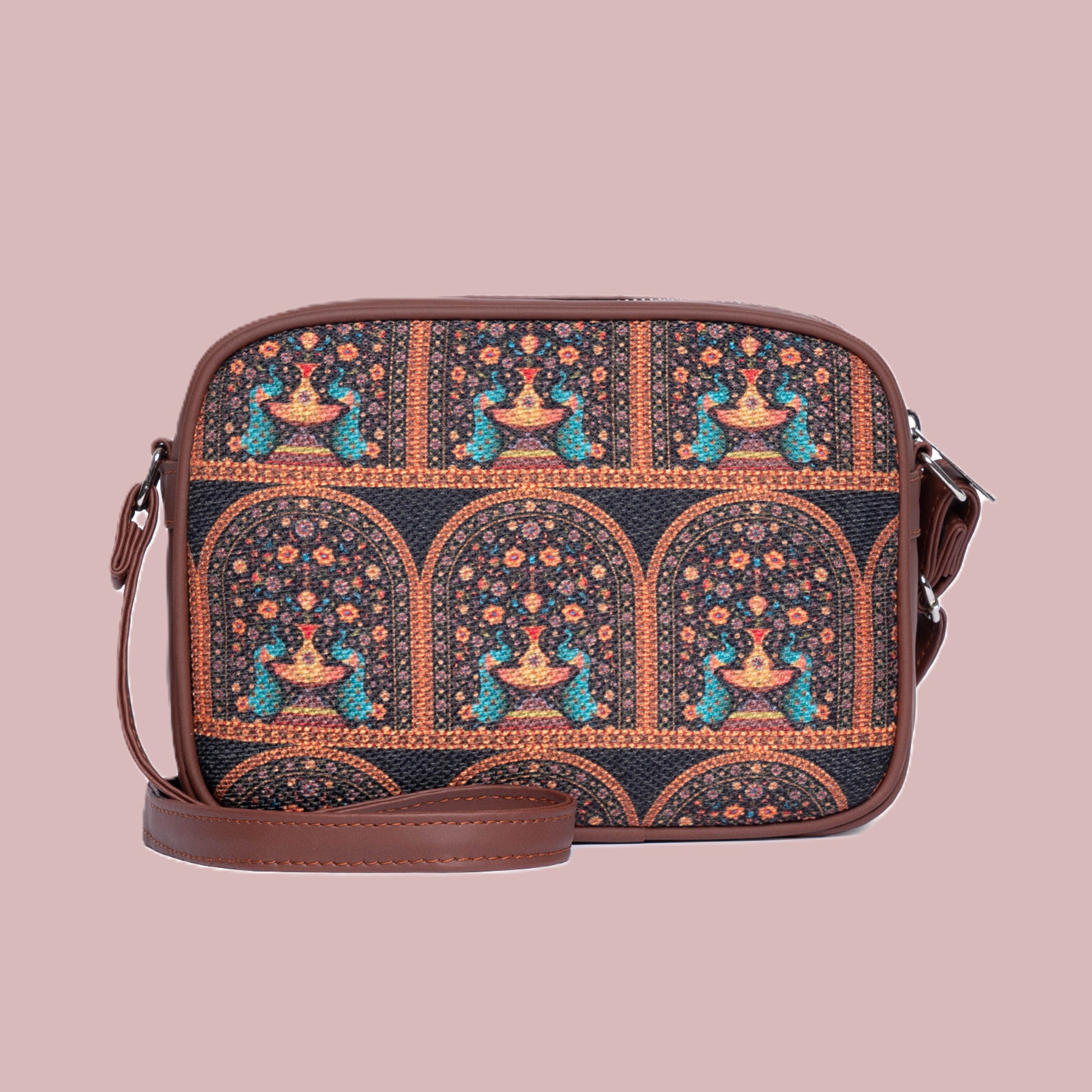 Royal Indian Peacock Motif Sling Bag