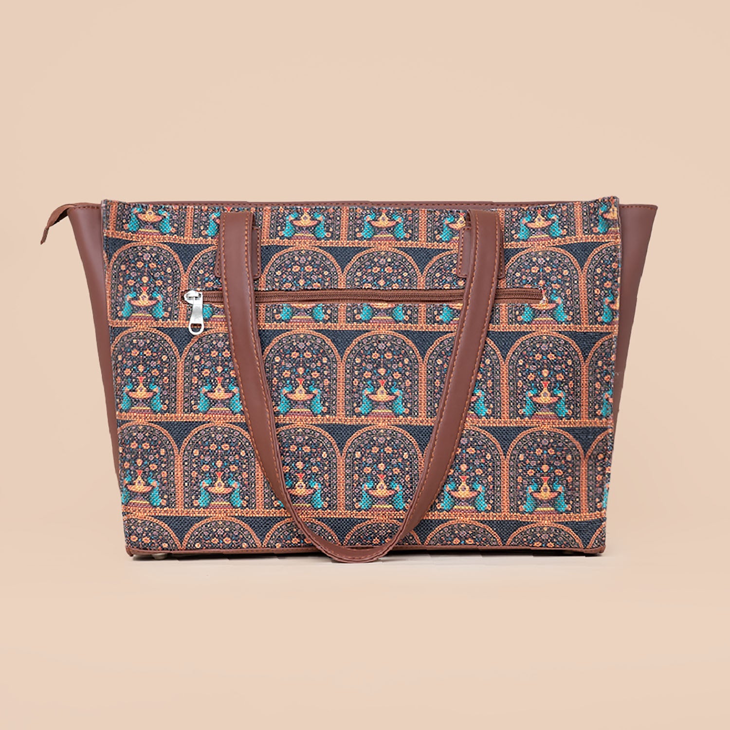 ZIP-Royal Indian Peacock Motif Office Tote Bag