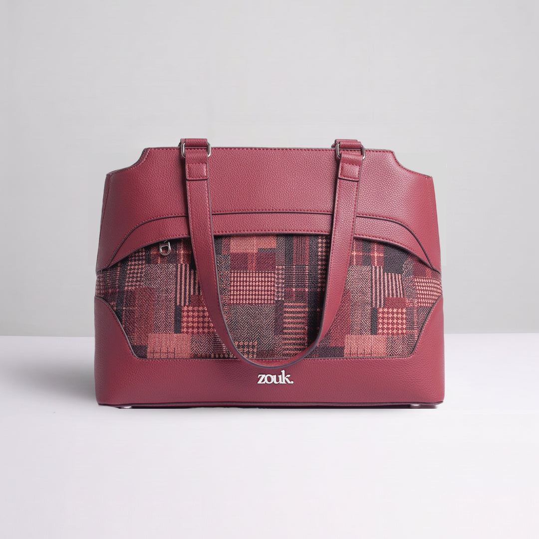 Chirala Plaid Studio Office Bag (Cranberry)