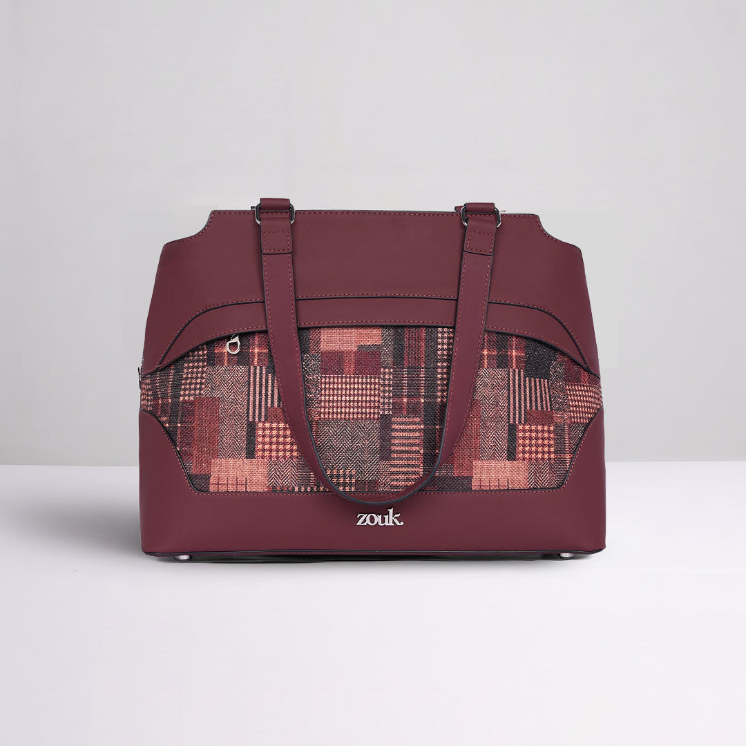 Chirala Plaid Studio Office Bag (Cranberry)