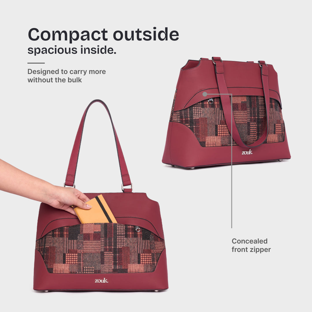 Chirala Plaid Studio Office Bag (Cranberry)