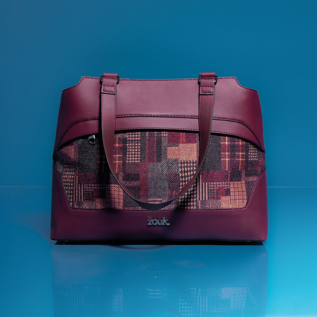 Chirala Plaid Studio Office Bag (Cranberry)