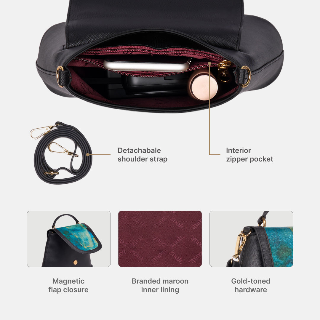 Opalite Svara Sling Bag (Black Saffiano)