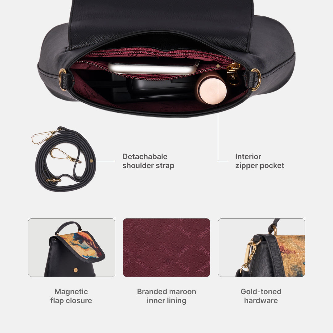 Quartz Svara Sling Bag (Black Saffiano)