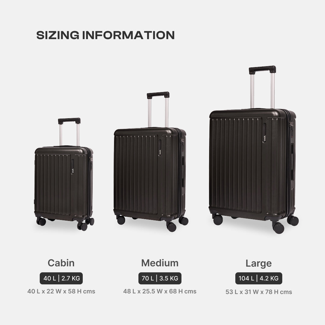Charcoal Grey Sahana Trolley Bag - Set of 2 (Cabin + Large)