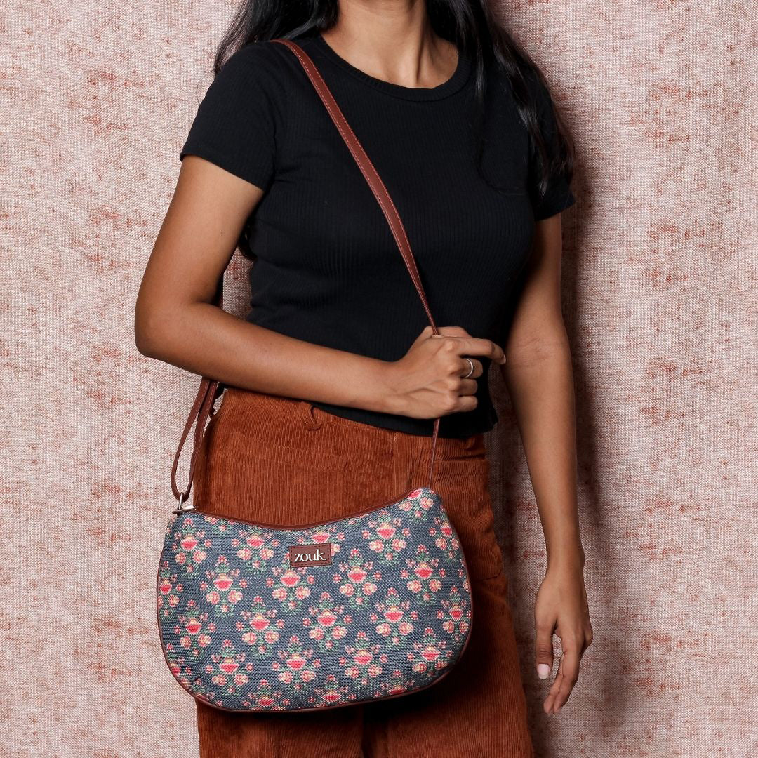 Mughal Garden Print Structured Shoulder Bag