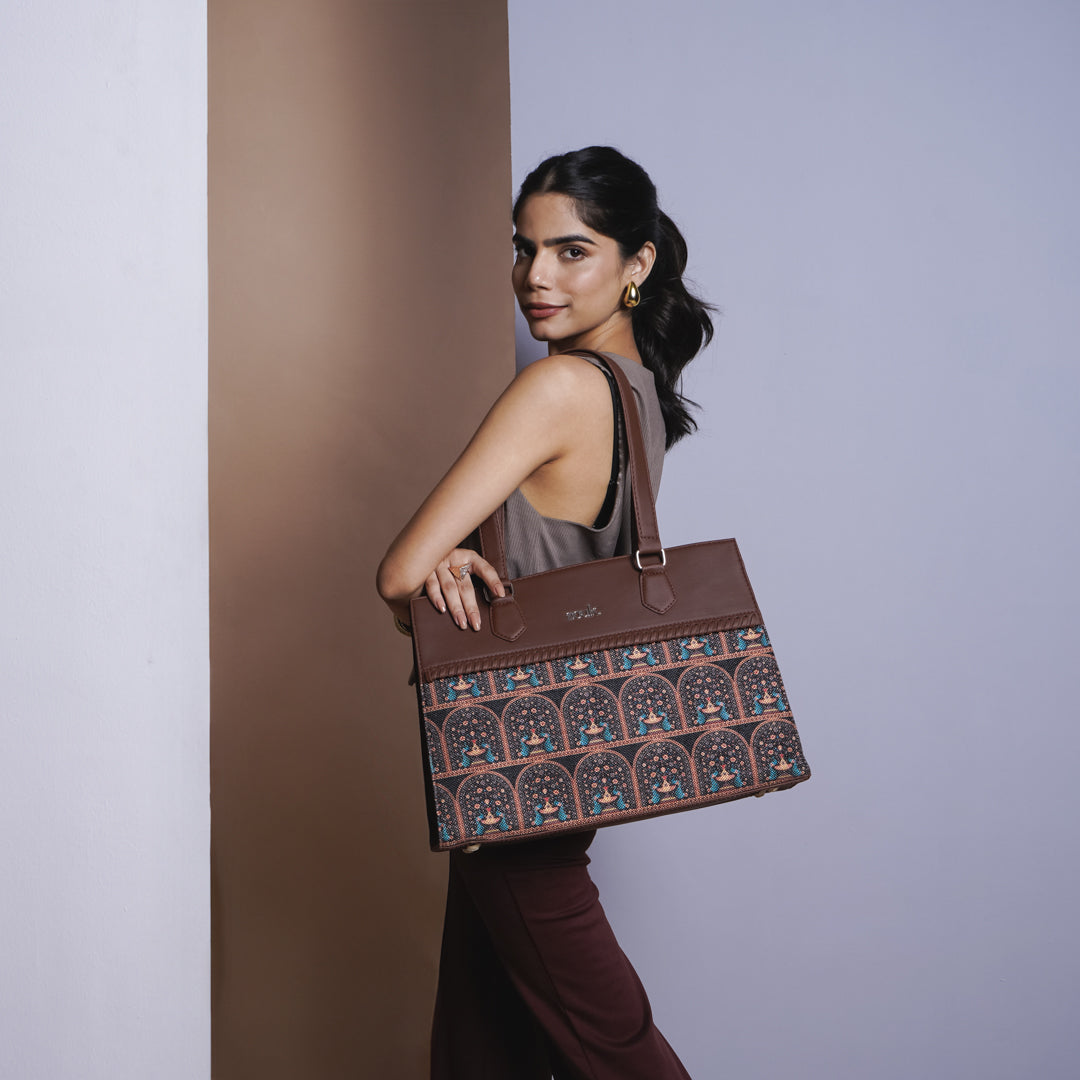 Royal Indian Peacock Motif Statement Business Bag