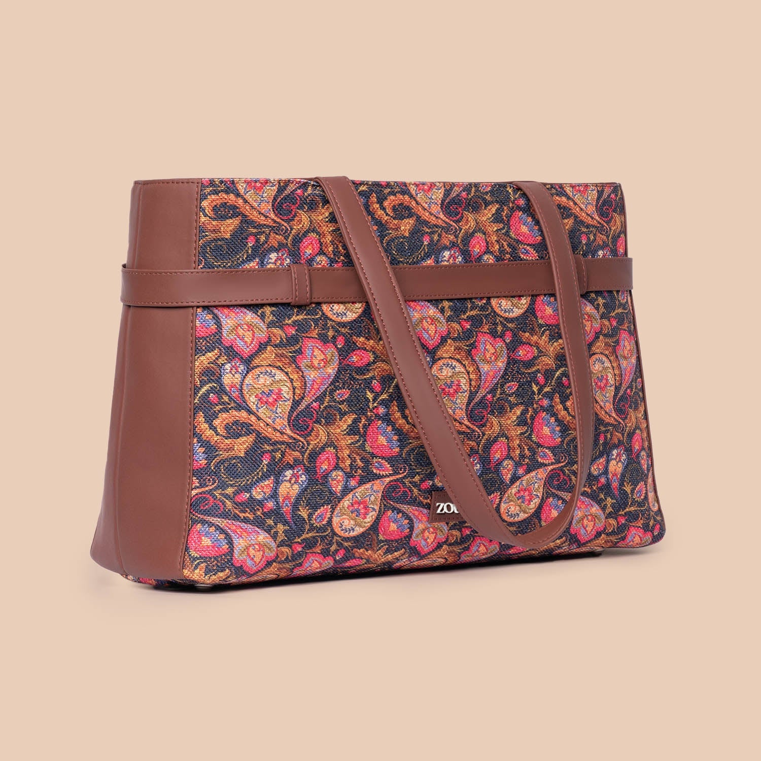 ZIP-Paisley Print Statement Office Bag