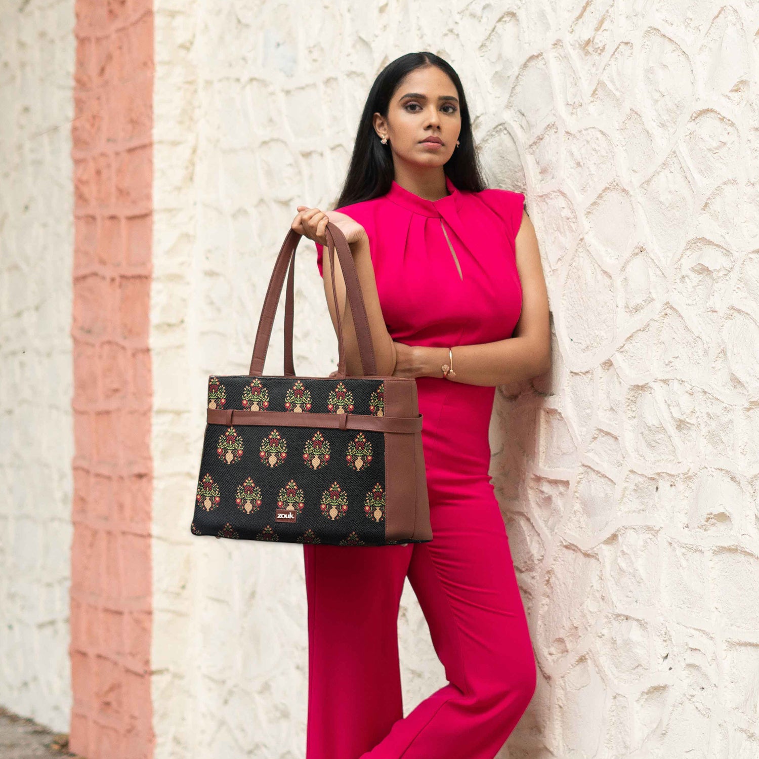 Royal Green Mogra Print Statement Office Bag