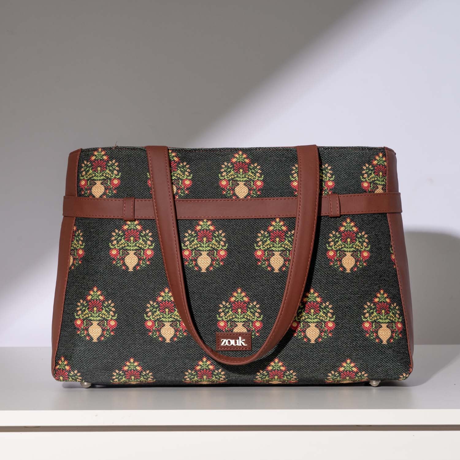 Royal Green Mogra Print Statement Office Bag