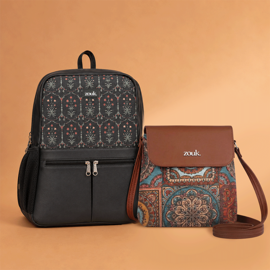 Taj Guldasta Office Backpack & Multicolor Mandala Print Flap Sling Bag Combo