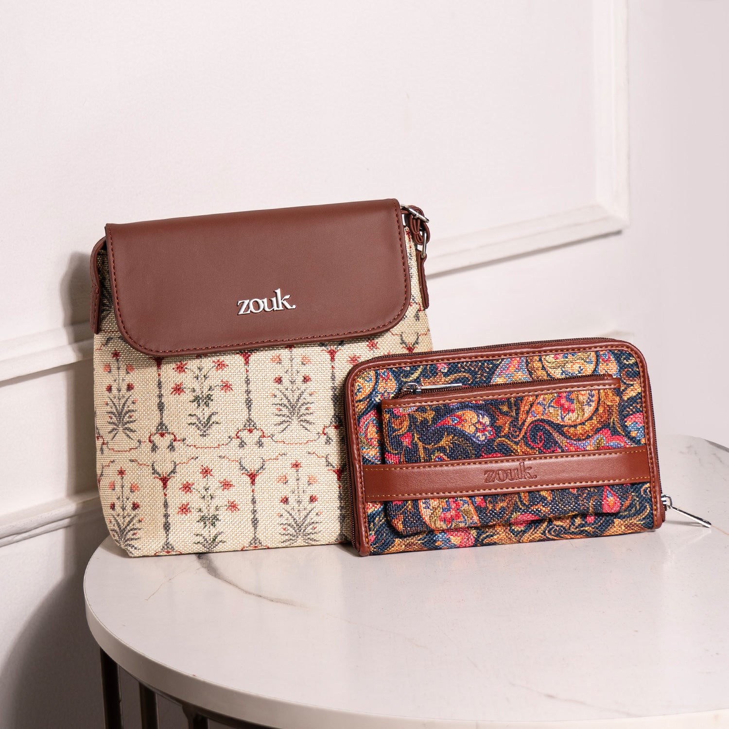 Taj Nakashi & Paisley Print - Flap Sling Bag & Classic Zipper Wallet Combo