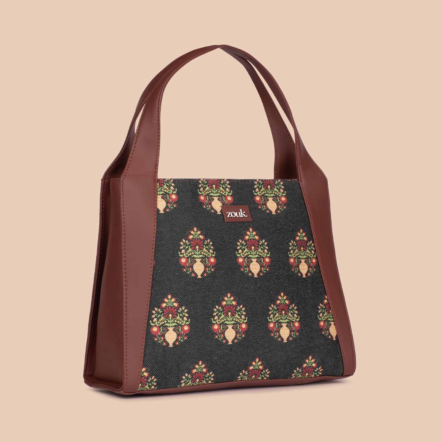 Royal Green Mogra Print Trapezia Tote