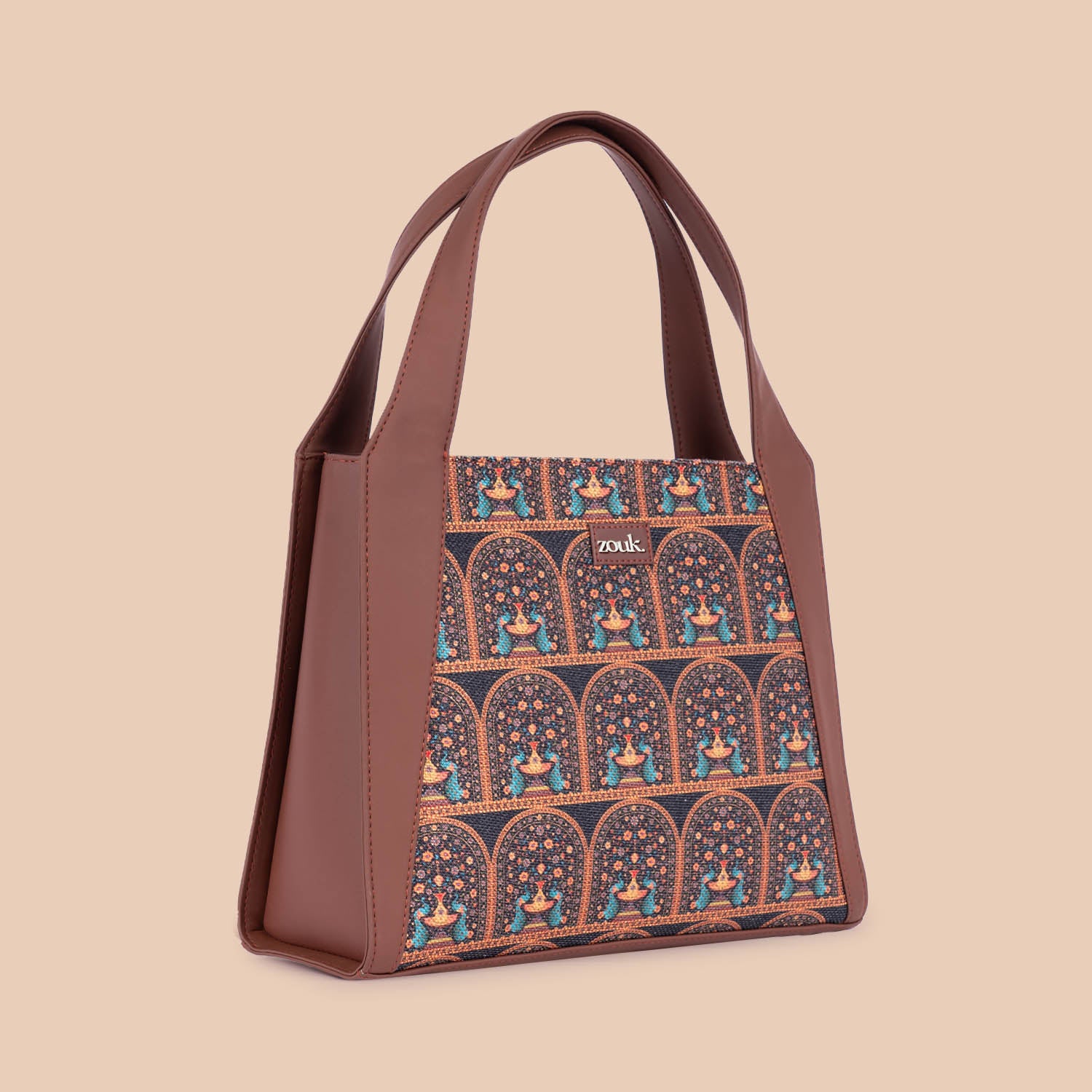 Royal Indian Peacock Motif Trapezia Tote