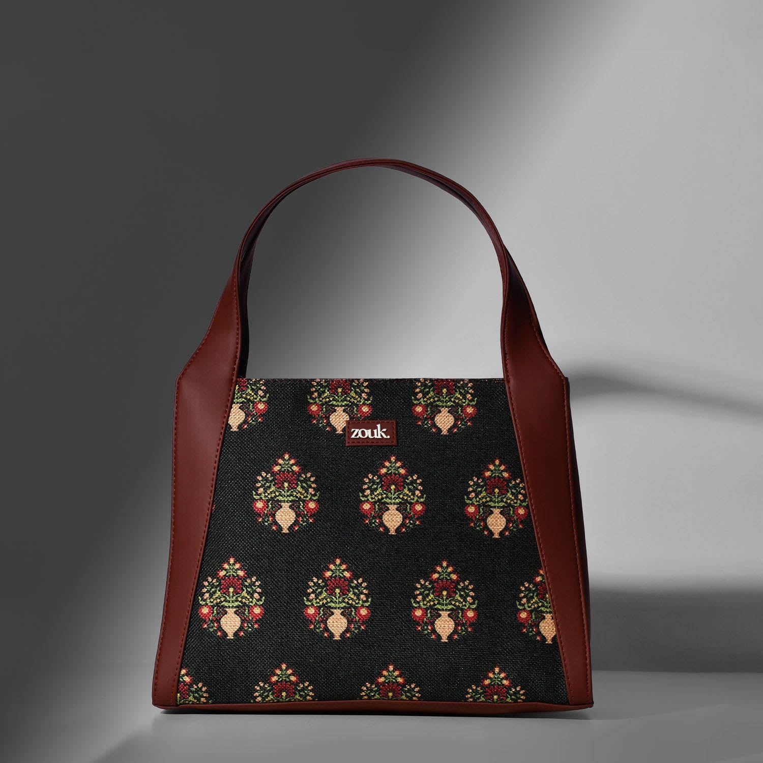 Royal Green Mogra Print Trapezia Tote