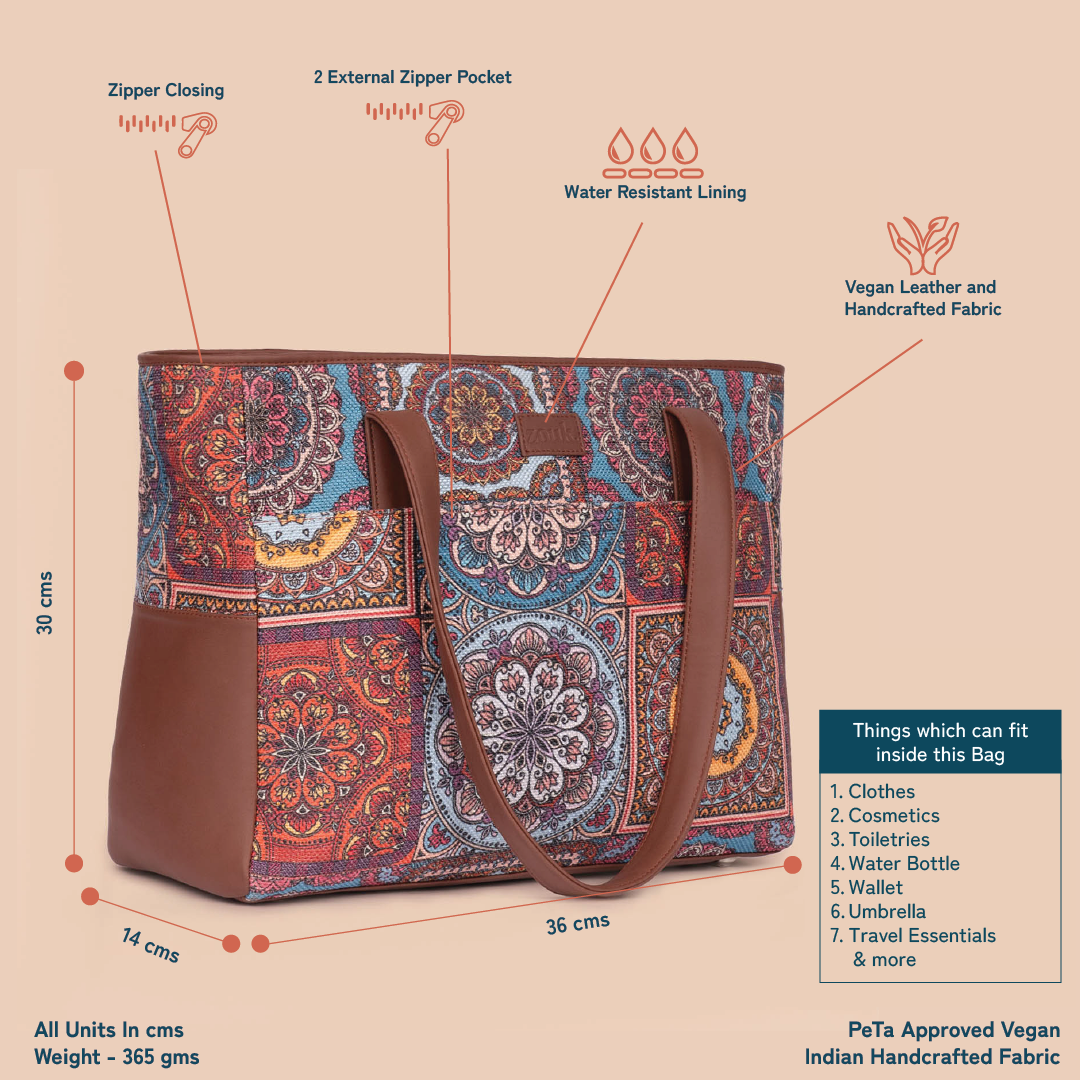Travel Tote Bag - Multicolor Mandala Print