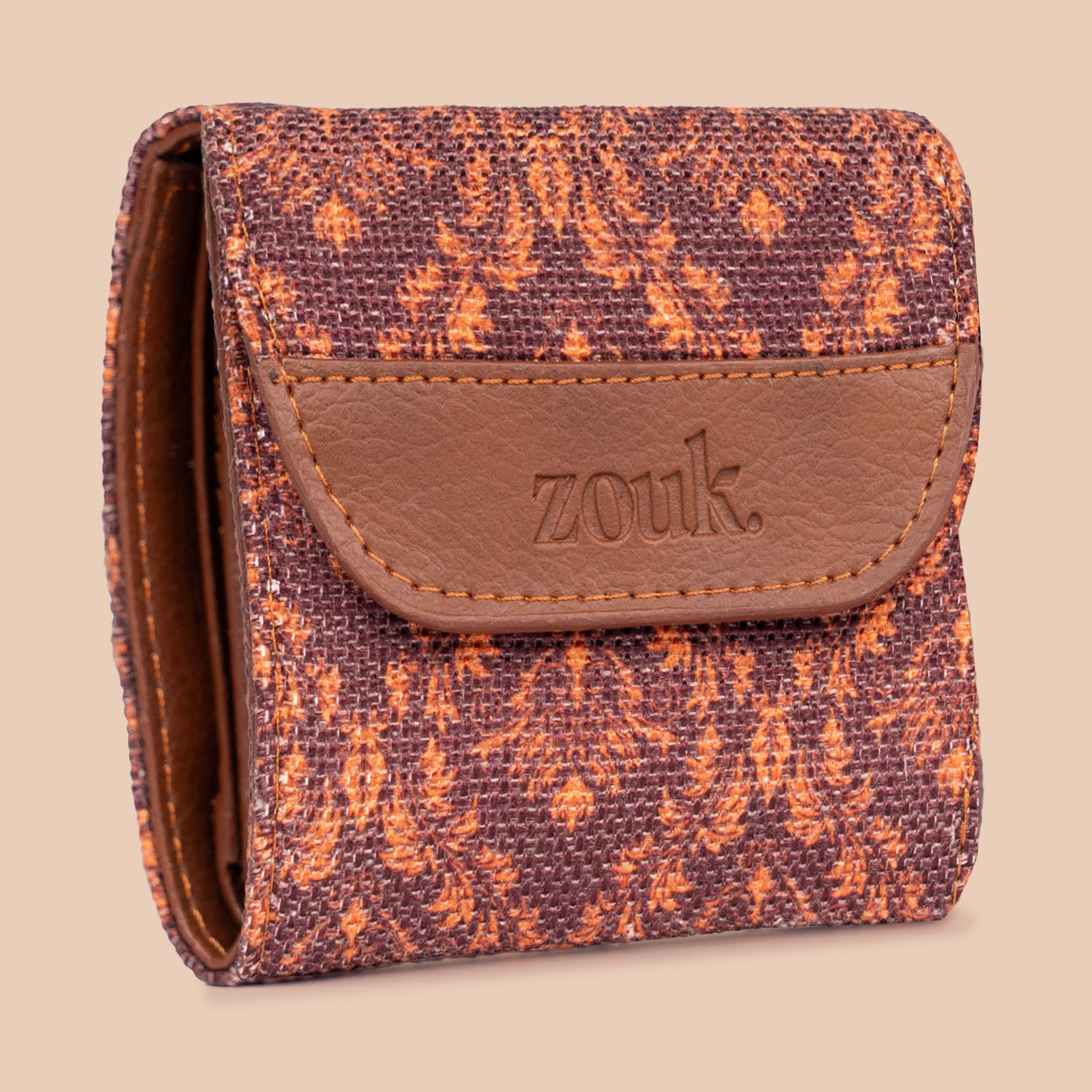 Brown Floral Trifold Wallet