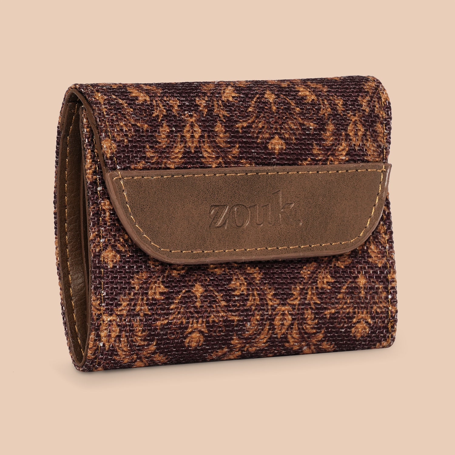 Brown Floral Trifold Wallet