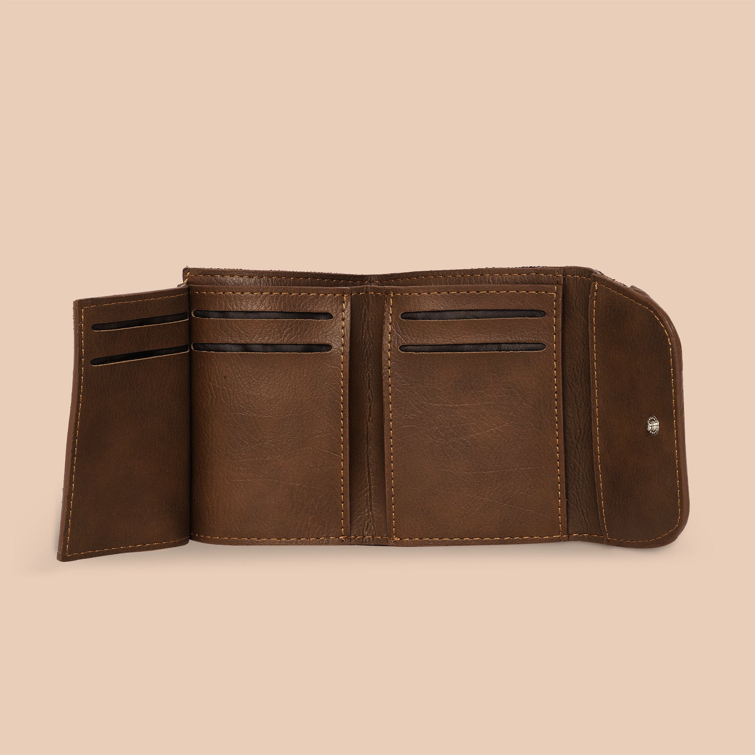 Brown Floral Trifold Wallet